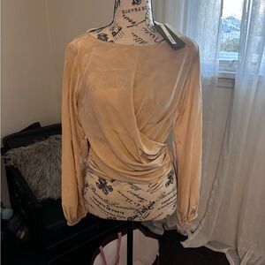 Lily silk Draped Long-Sleeve Blouse in Blush size 2